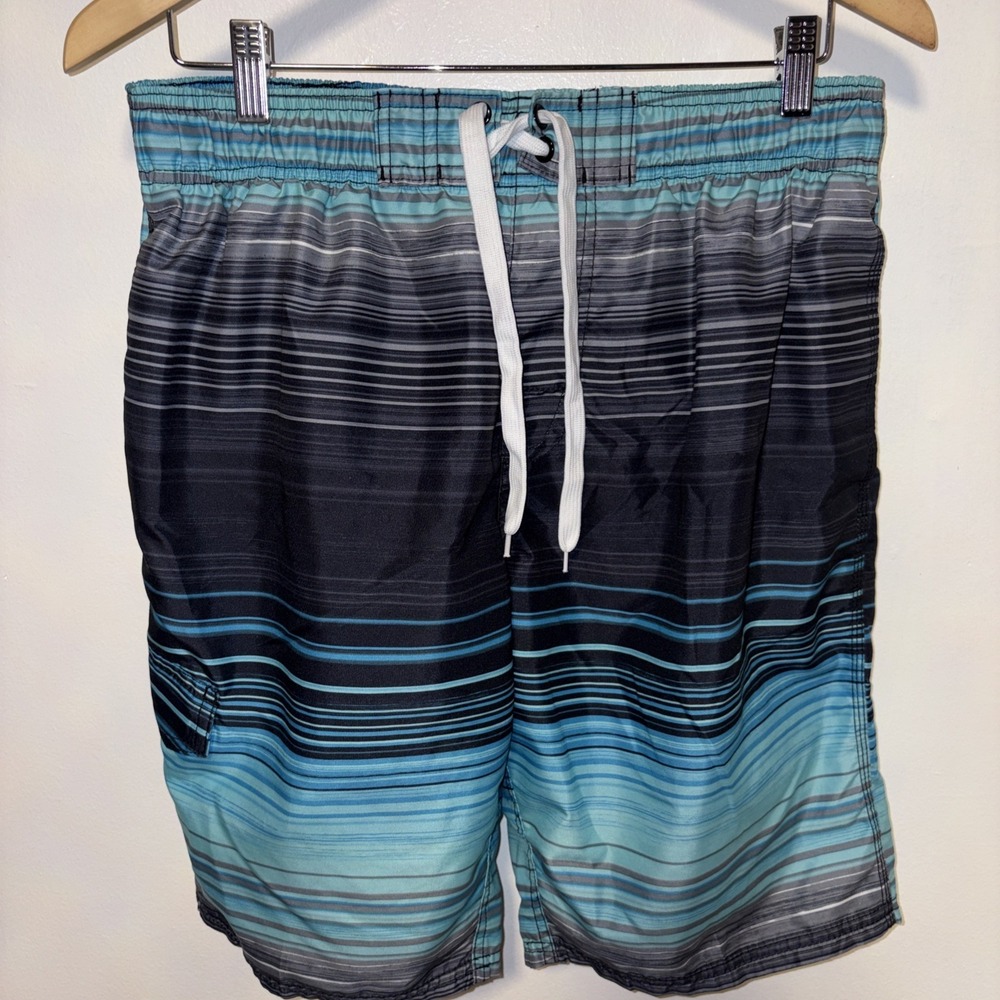 KANU SURF MEN'S MOONBEAM BLACK/AQUA SWIM SHORTS/TRUNKS SIZE LG
